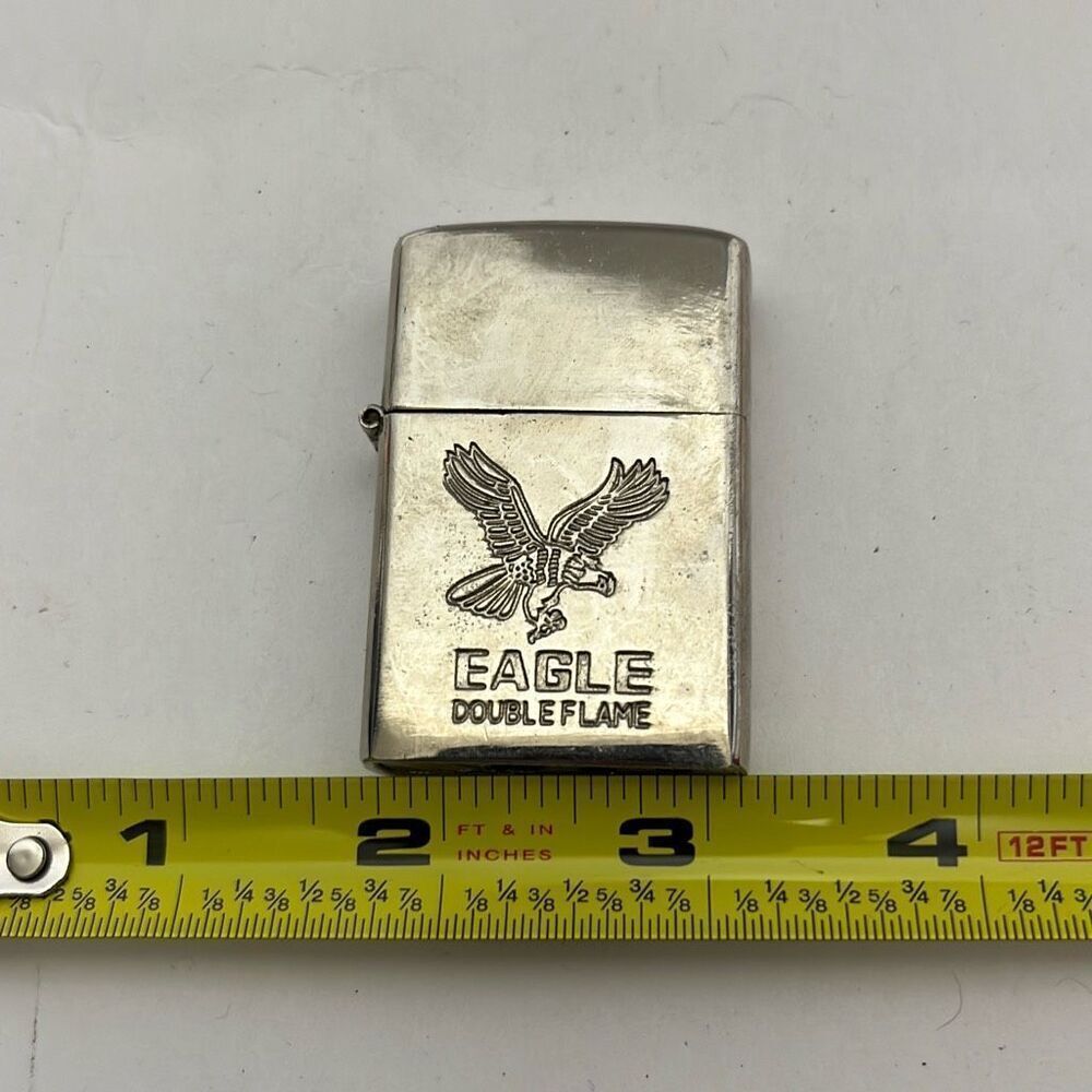 Eagle Double Flame Men's Silver Chrome Embossed Compact‎ Cigarette Lighter